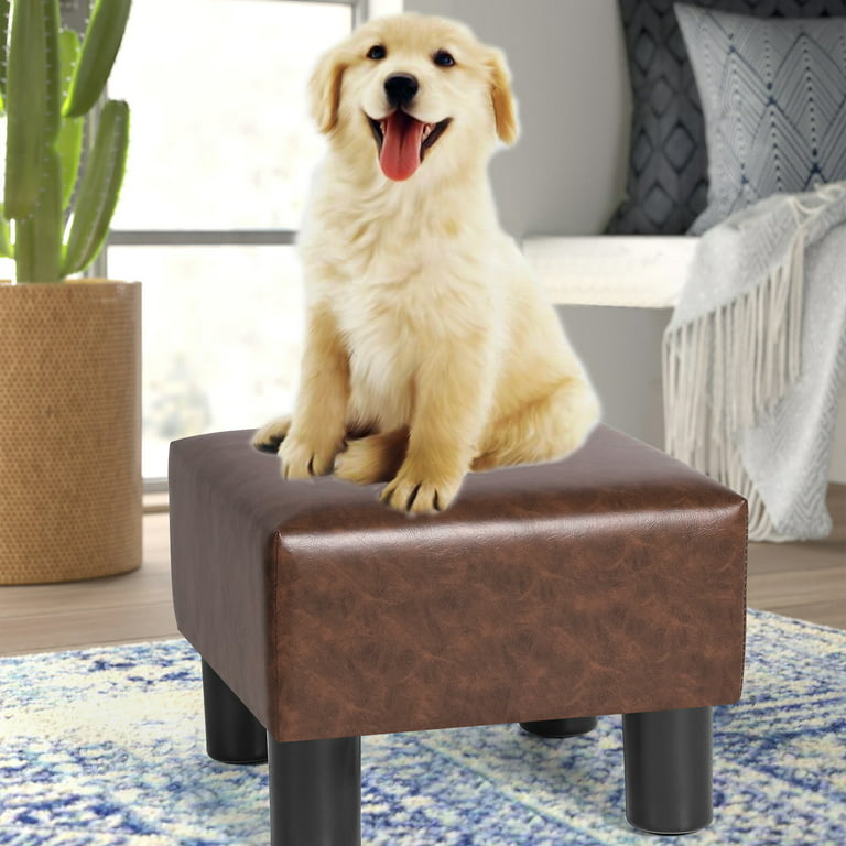 Small Rectangle Foot Stool, Leather Footrest Ottoman With Non-skid