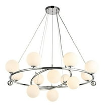 Chrome Hanging Pendant Light with Milky Glass Ball Lampshade for Living Room, G9 bulbs Included - 35in./12-light