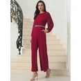 thumbnail image 2 of DARING DIVA Women's Cocktail Long Sleeve Beaded Wide Leg Jumpsuits S Wine Red, 2 of 6