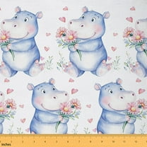 Homewish Lovely Hippopotamus Fabric by the Yard 1 Yard,Romantic Flower Floral Home Decor Fabric by the Yard,Pink Heart Print Sewing Fabric For Girls Kids,Microfiber Bedroom Decor