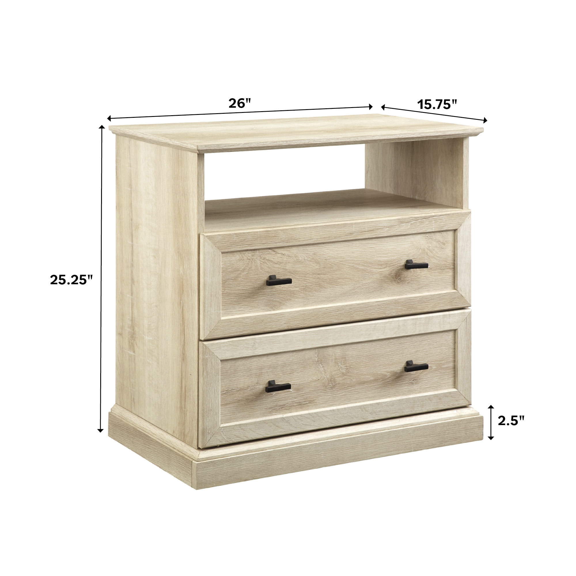 Walker Edison Traditional 2-Drawer Nightstand, Set of 2, White Oak