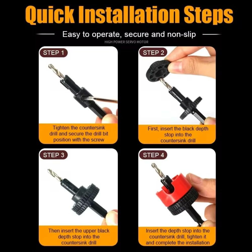 5PCS Countersink Drill Bit Set Steel Adjustable Depth Stop Hex Shank Varied Sizes 2.8 to 4x8mm Woodworking Tools