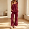 thumbnail image 2 of Lmueinov Womens Pajamas Set 2 Piece Ruffle Pajama Soft Tank Tops and Long Wide Pants Pocket Sleepwear Lounge Sets for Women Set Sleeveless, S-2XL, 2 of 8
