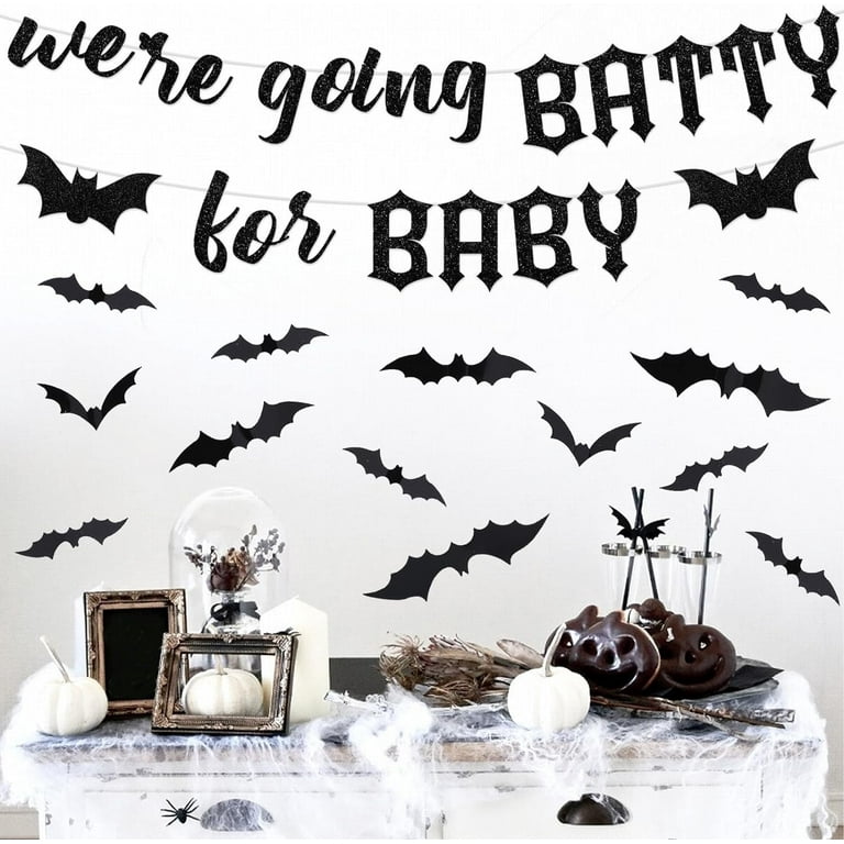 "A Little Boo Is On The Way" Halloween Baby Shower Banner - 3D Bats & Ghost Decor, Gender Reveal Party Supplies
