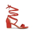 thumbnail image 3 of BLISSFUL STEP Women's Open Toe Lace up Sandals Mid Block Heels Sandals Orange 9, 3 of 7