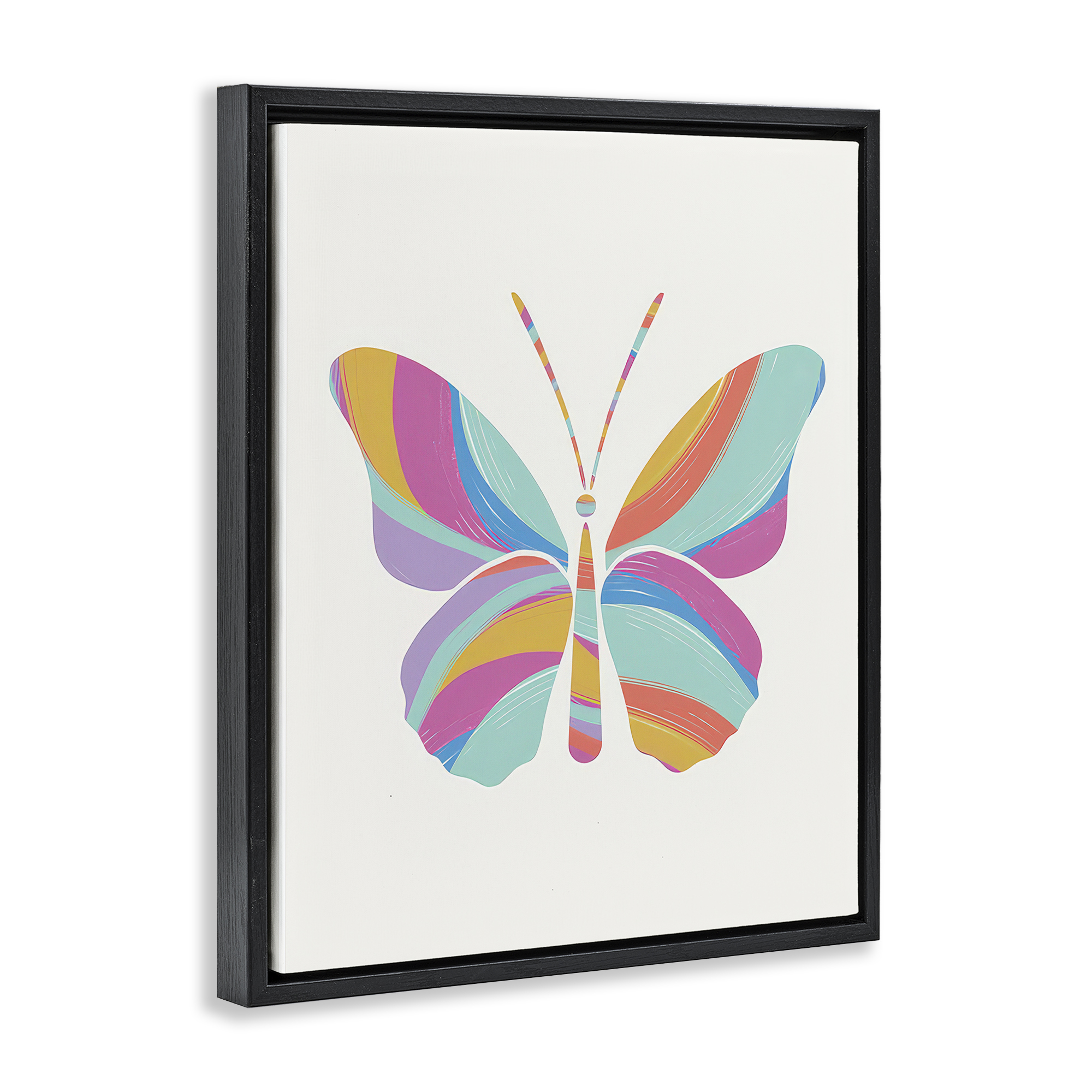 Stupell Industries Groovy Striped Butterfly Animals Painting Black Floater Framed Canvas Art Print Wall Art, 17 x 21