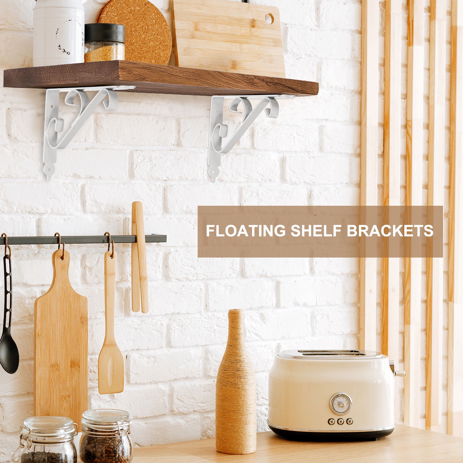 Uxcell 6 Pcs Decorative Shelf Brackets, 10" x 7" Heavy Duty Floating Shelf Brackets for Wall Bookshelves Shelves Support, White