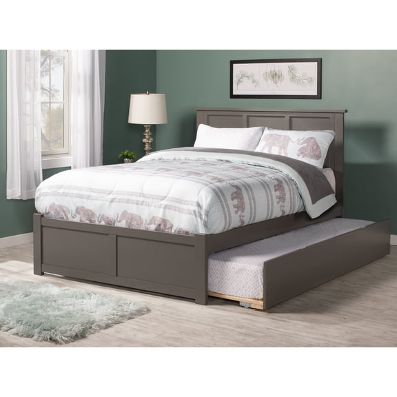 Madison Full Platform Bed with Flat Panel Foot Board and Full Size Urban Trundle Bed in Grey