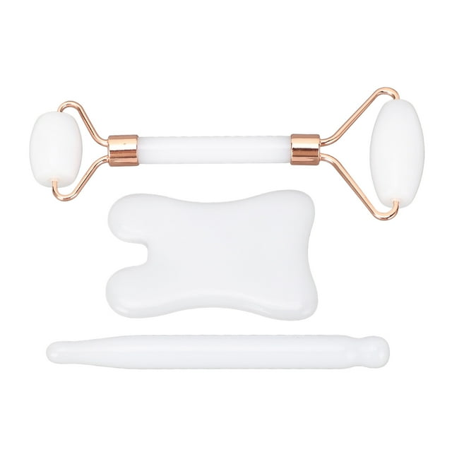 Rouleau Facial Jadestone, Rouleau de Grattage Gua Sha Réduit les Taches Double Tête Améliore la Circulation Réduction des Rides pour le Cou Vert, Blanc