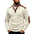 thumbnail image 2 of LYSMORA Men's Knit Stand Collar Button Pullover Sweater, Contrast Splice Elbow Patch Long Sleeve Casual Tops, 2 of 8