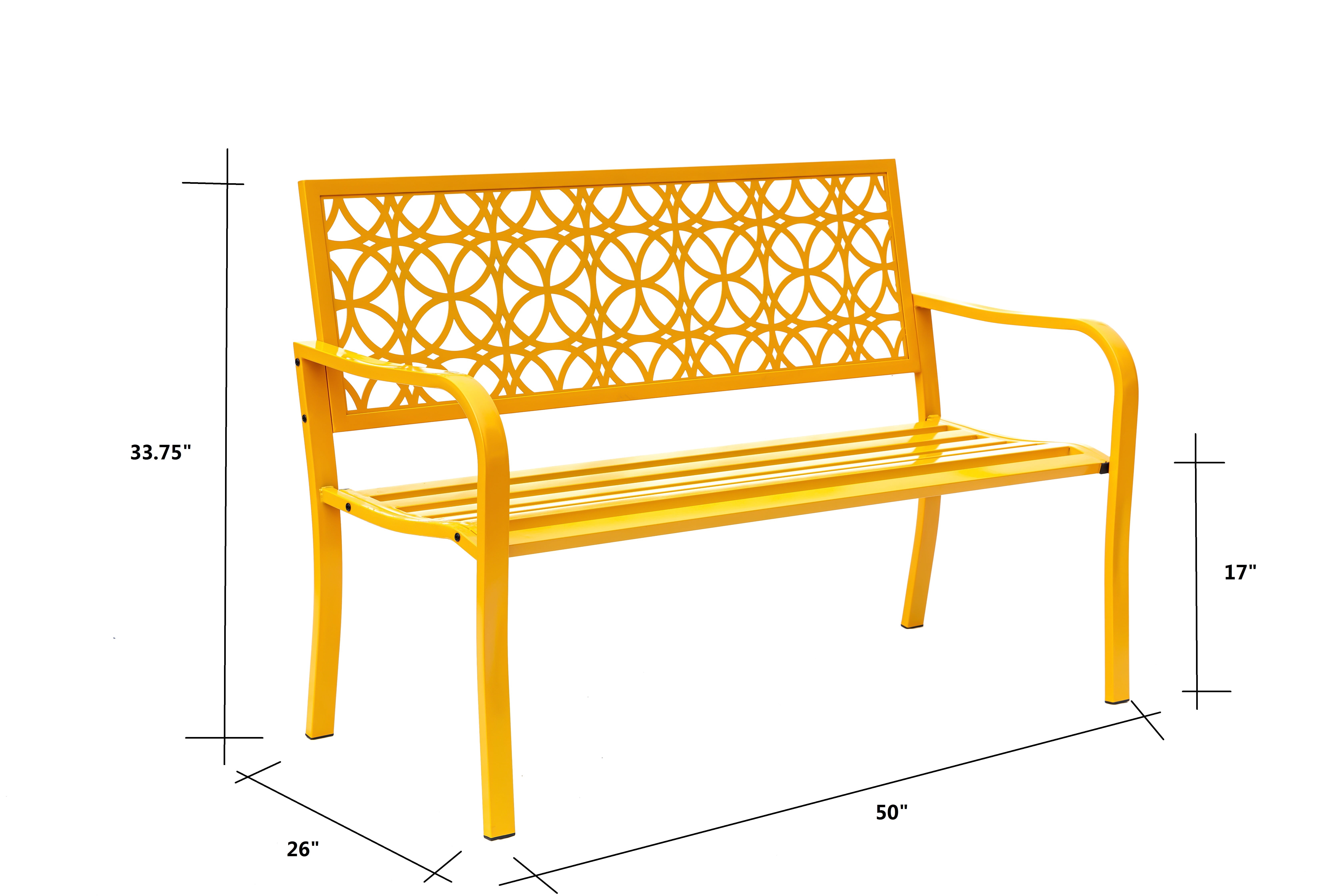 Hi-Line Gifts Steel Outdoor Garden Bench - 50" - Yellow