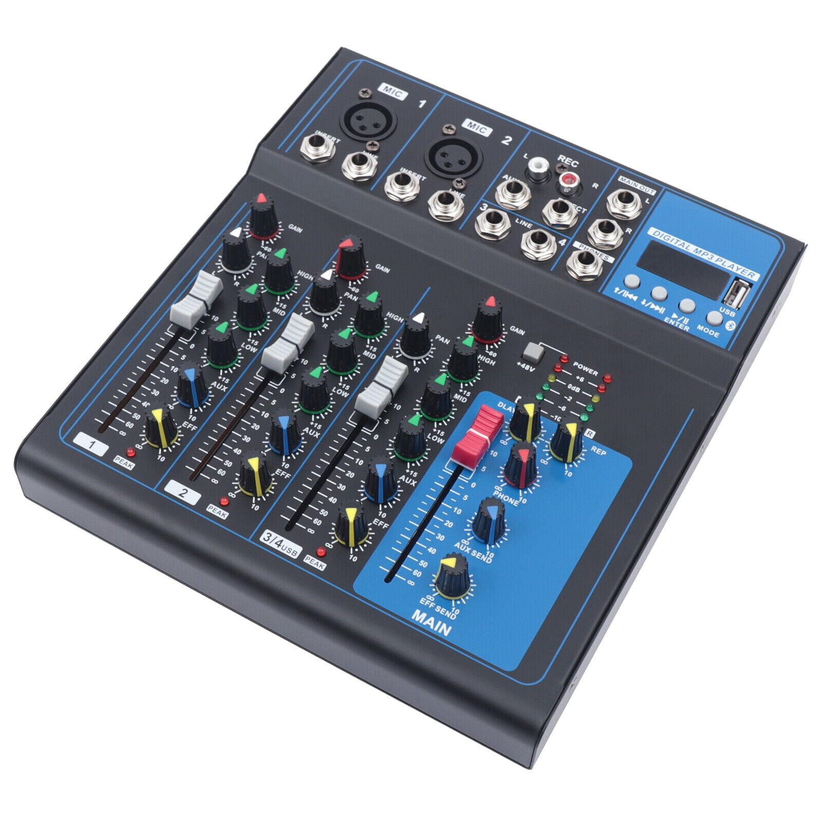 4 Channel Audio Mixer Portable Professional Bluetooth Digital DJ Console 110V