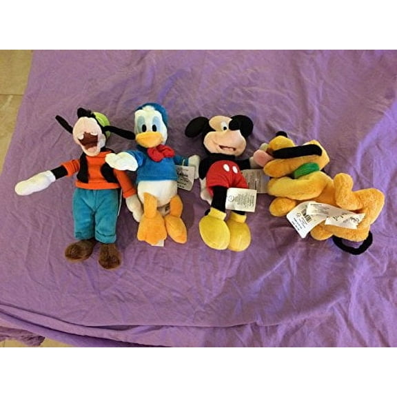 Bundle: 4 Items -- Mickey Mouse, Donald Duck, Goofy, and Pluto Miniplush, 7" to 10"