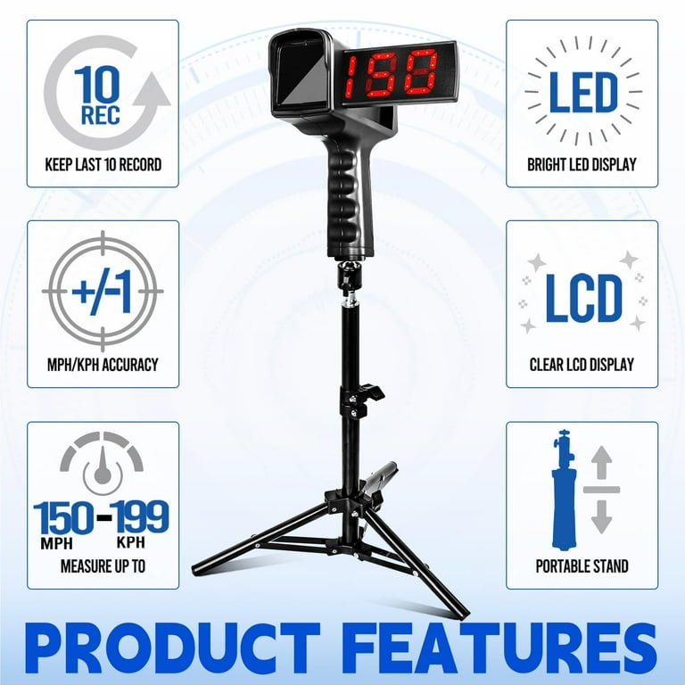 FITPLAY Baseball Radar Gun, LED+LCD Display, Speed Range 3-150 mph