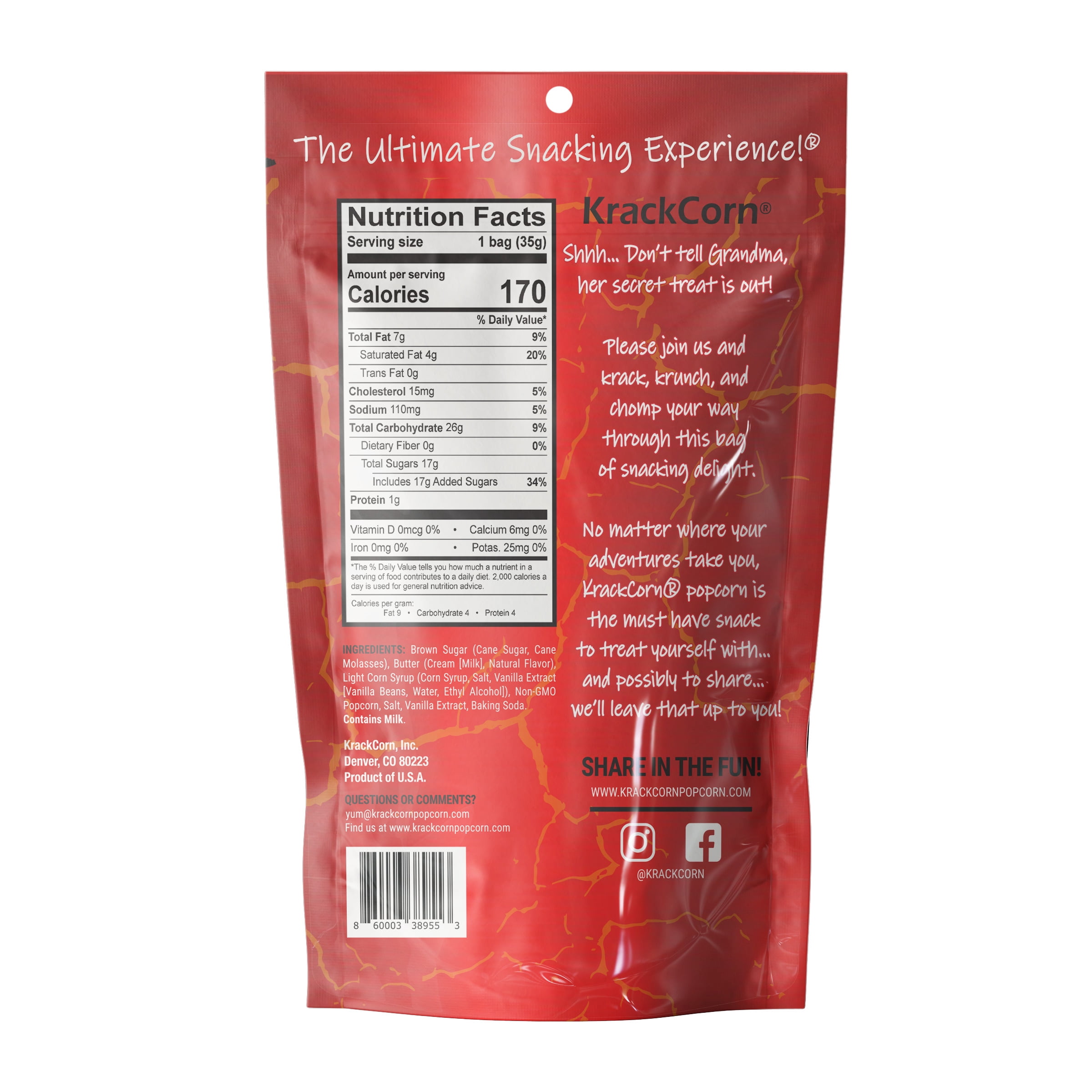 KrackCorn® Popcorn 1.25oz Original Caramel Snack Size - 12 pack KrackCorn® Popcorn 1.25oz Original Caramel Snack Size - 12 pack
