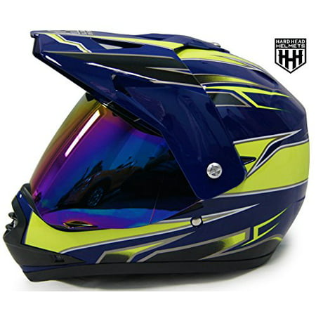 HHH DOT Youth & Kids Helmet for Dirtbike ATV Motocross MX Offroad Motorcyle Street bike Snowmobile Helmet with VISOR (X-Large, Blue &