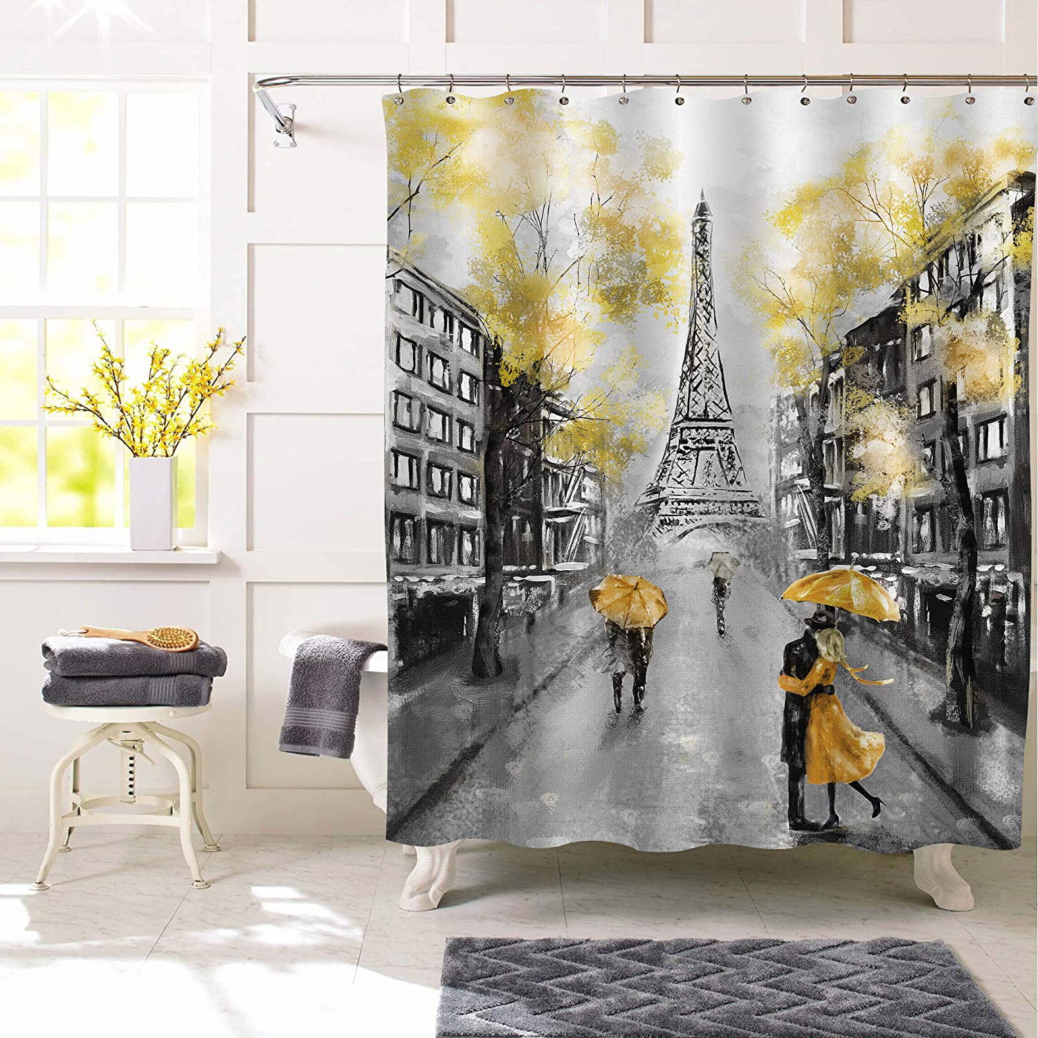 5 Pc Set of Black and Gold Bathroom Vanity Accessory Paris Eiffel Tower Design 