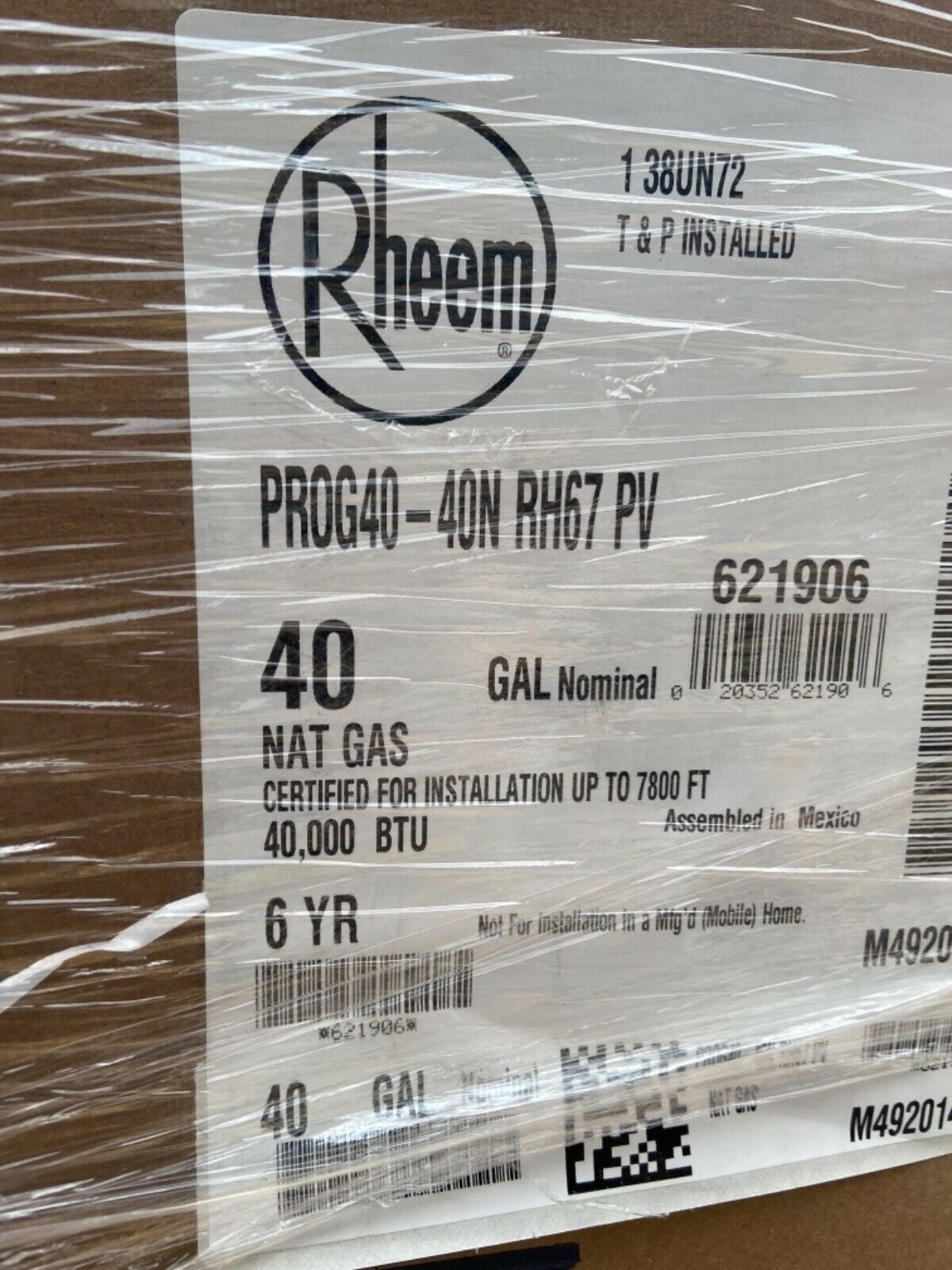 NEW Rheem Ruud PROG40-40N RH67 PDV 40 Gallon Natural Gas Water Heater 40K  BTU - Walmart.com