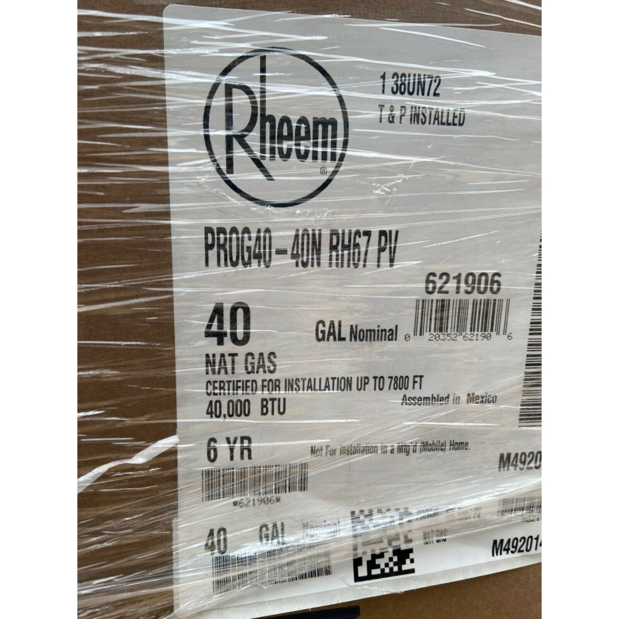 NEW Rheem Ruud PROG40-40N RH67 PDV 40 Gallon Natural Gas Water Heater 40K  BTU - Walmart.com