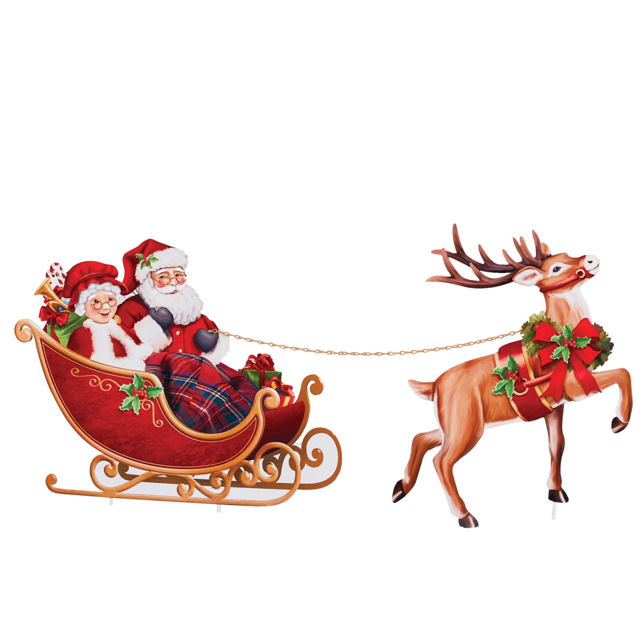 Santa Sleigh and Reindeer Metal Yard Stake Set - Outdoor Holiday ...