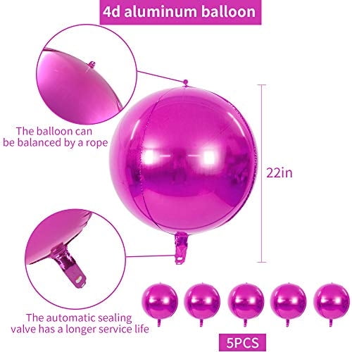 TONIFUL 5pcs Grande Rosa Rosa 4D Globo Redondo Gigante Foil Globo Grande Espejo Metálico O Toniful TONIFUL