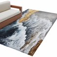 thumbnail image 2 of Blue Gold Washable Area Rugs 2.7'x5', Ombre Sea Wave Beach Abstract Ocean Scenery Low Pile Throw Living Room Rug Non-Slip Sturdy Edge Binding Carpet for Indoor Entryway Bedside Kitchen, 2 of 9