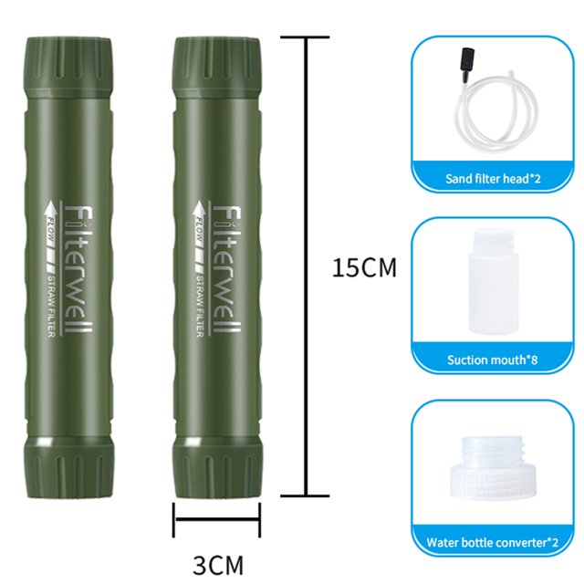 Filterwell pequeño filtro de agua al aire libre paja sistema purificador Personal para beber para equipo de supervivencia viajes Camping senderismo