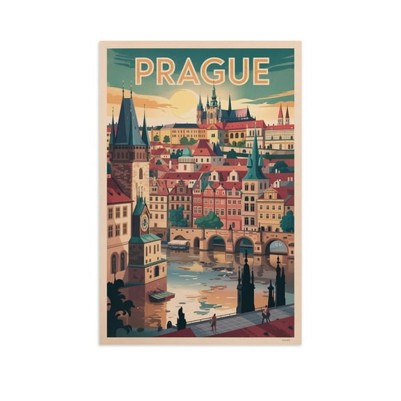 Prague Retro Travel Poster Vintage Czech City Tourism Wall Art Print Print Poster