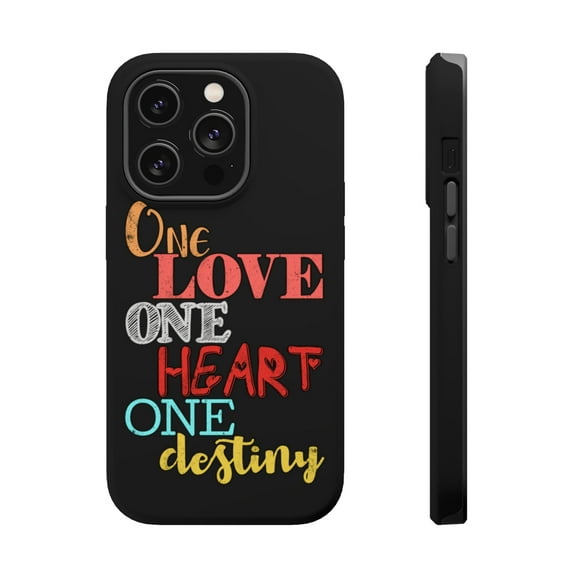 DistinctInk Tough Case for Apple iPhone 15 PRO (6.1" Screen), Compatible with MagSafe Charging - One Love One Heart One Destiny