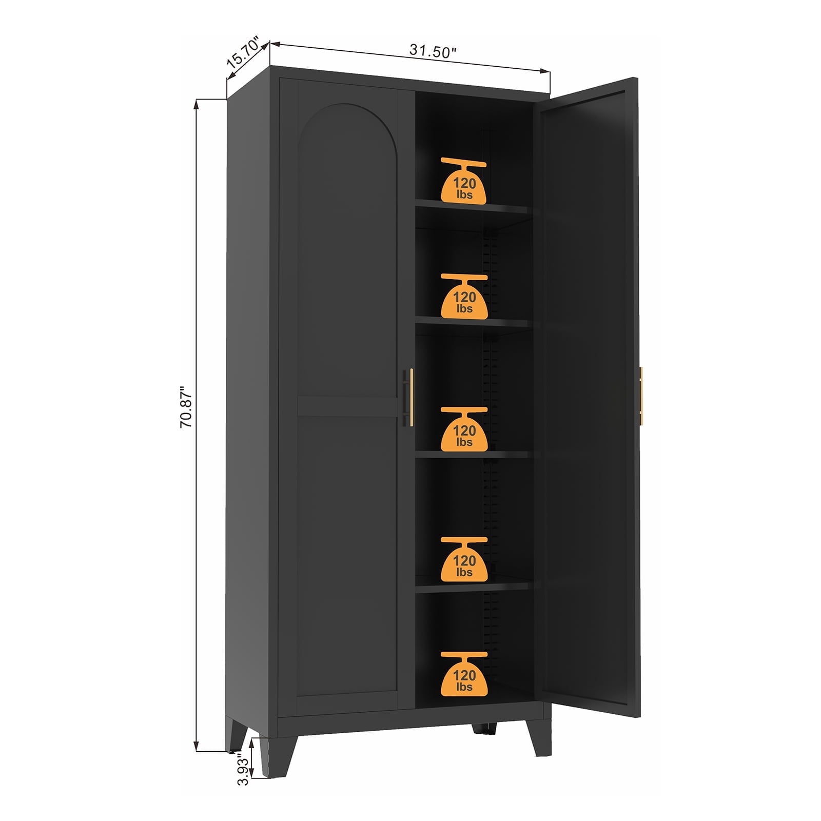 Homy Casa 70.8" Black Tall Storage Cabinet with 4 Adjustable Shelves for Kitchen, Pantry Cupboard