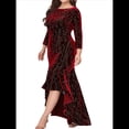 thumbnail image 2 of Vestidos de Talla Grande para Mujer, Vestido Formal de Terciopelo con Mangas 3/4, Corte Sirena y Dobladillo Alto y Bajo Rojo 4XL, 2 of 9