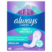 Always Daily Protect Panty Liners, Regular Length, Unscented, 48 Count