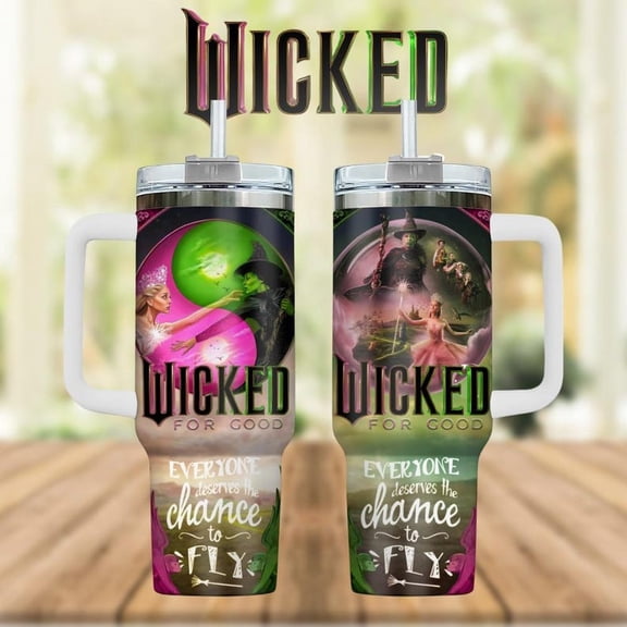 Wicked Tumbler 40Oz, Elphaba And Glinda Tumbler, Broadway Musical Fan Tumbler Cup, Wicked Movie Tumbler, Wicked For Good Coffee Tumbler
