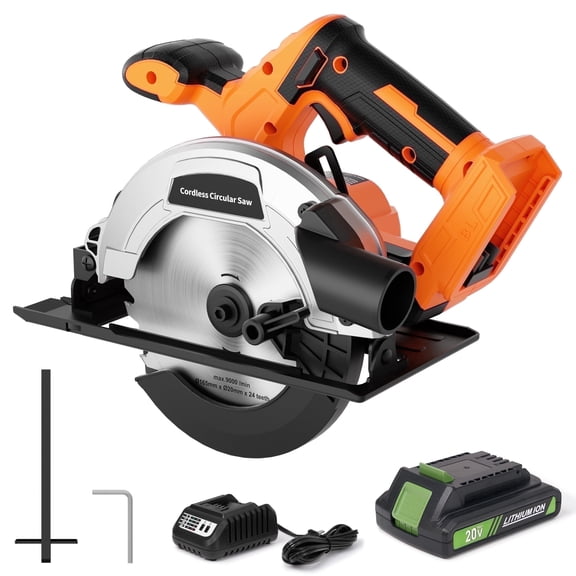 GASKY 6-1/2 inch 20V Cordless Circular Saw with Battery and Charger, Brushless Circular Saw Battery Powered, 0-45°Bevel Lightweight Circular Saw Kit, for Wood Cutting