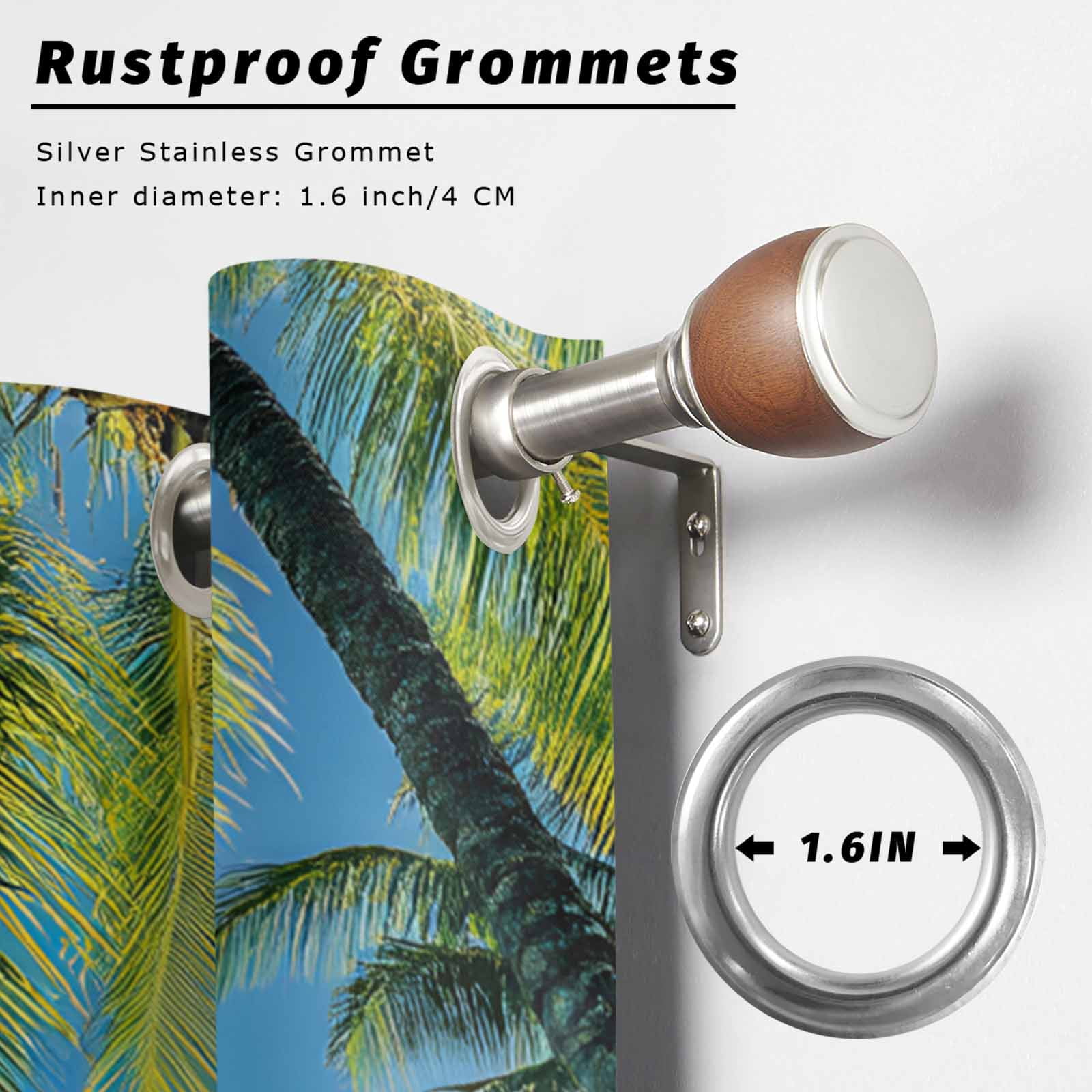 Summer Beach Landscape Outdoor Curtains for Patio, Coastal Ocean Palm Tree Blue Cloud Sky Wave Waterproof Outside Curtains Privacy Blackout Curtain for Porch Pergola Cabana, 2 Panel 54W x 84L Inch