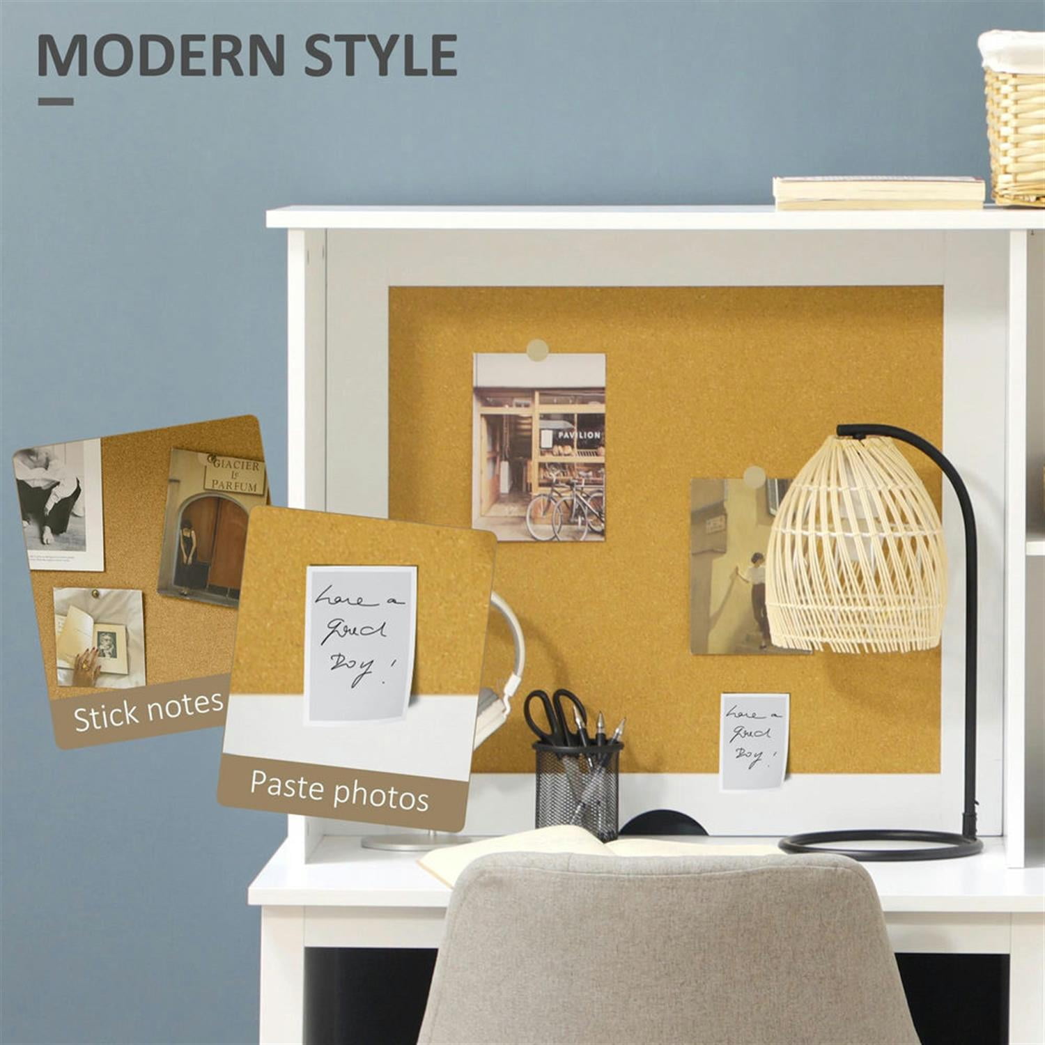 Demi Bonn Modern Office Desk with Cable Hole, Drawer and Storage Shelves, Home Computer Desk for Living Room, Office, Study Writing Table PC Desks, White