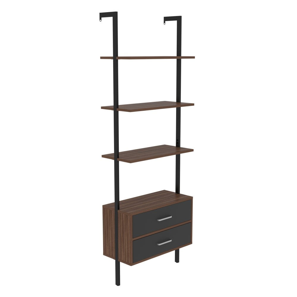 Tcbosik Industrial 4Tiers Bookcase with 2 Drawers, WallMounted
