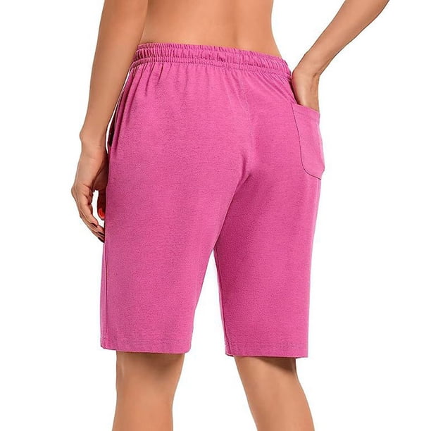 MKLEKYY Pijama Corto Para Mujer, Pantalones Cortos Para Correr, Yoga, Caminar, Correr, Hasta La Rodilla, Deportivos, Con Cordón Y Bolsillos