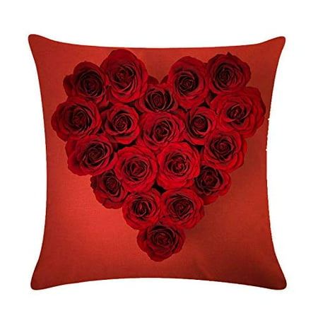 Sweetheart Roses Block - Tayyakoushi Rose Flower Pillow Cover 3D Decorative Rose Sweet Heart Valentine's Day Decorations Throw Pillow Home Decor Linen Pillowcase (Red 2)