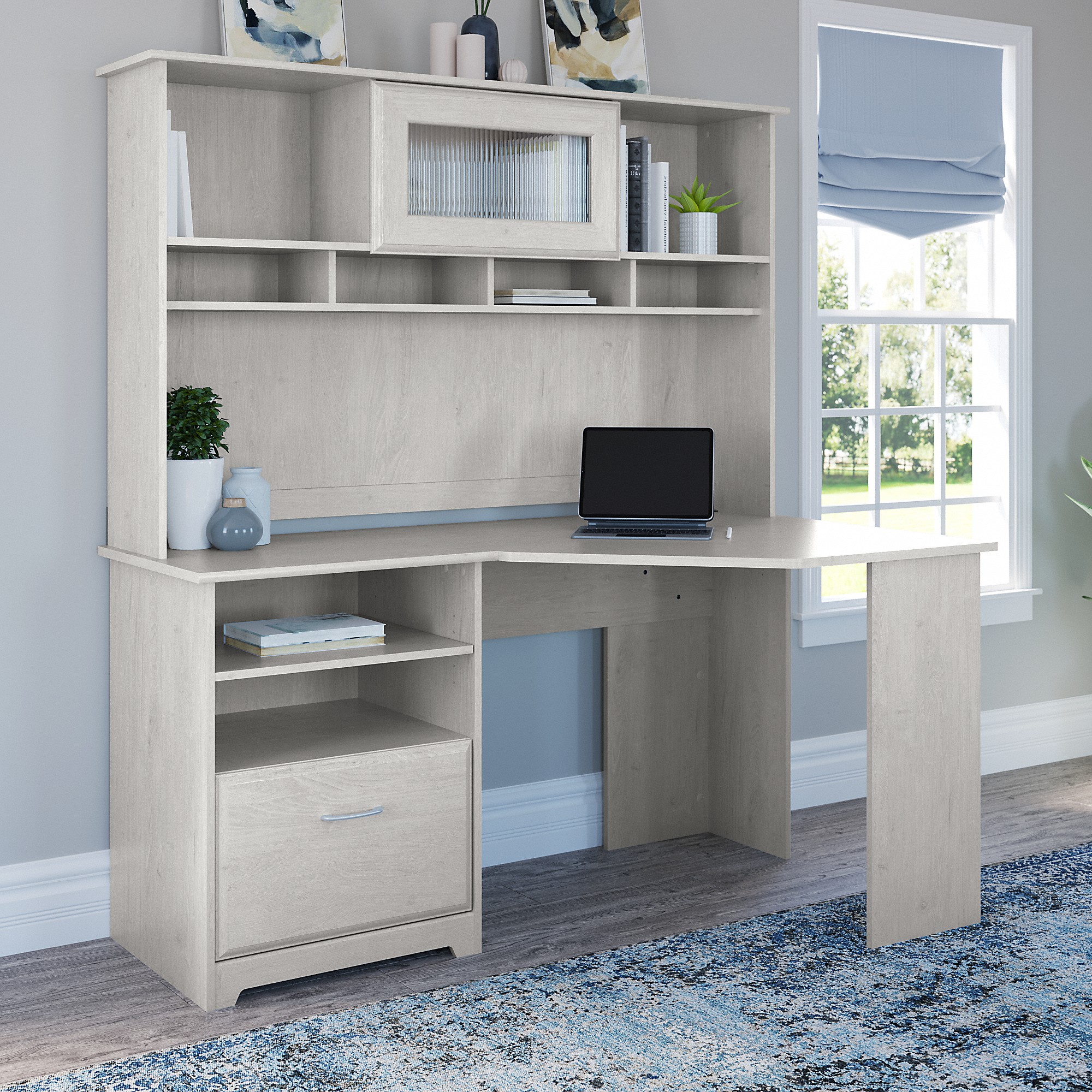 Bush Furniture Cabot 60W Corner Desk with Hutch, OffWhite Walmart