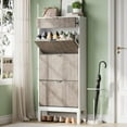 thumbnail image 3 of Garvee Shoe Storage Cabinet with 3 Flip Drawers, Farmhouse Fluted Shoe Organizer with Metal Legs, Freestanding Narrow Shoe Rack for Entryway, Hallway, 3 of 8
