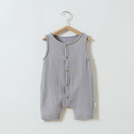 Nrmvnmi Newborn Baby Boys Girls Romper Jumpsuit Cotton Linen Sleeveless Ruffled Bodysuit Infant Spring Summer Clothes Outfits Gray-90