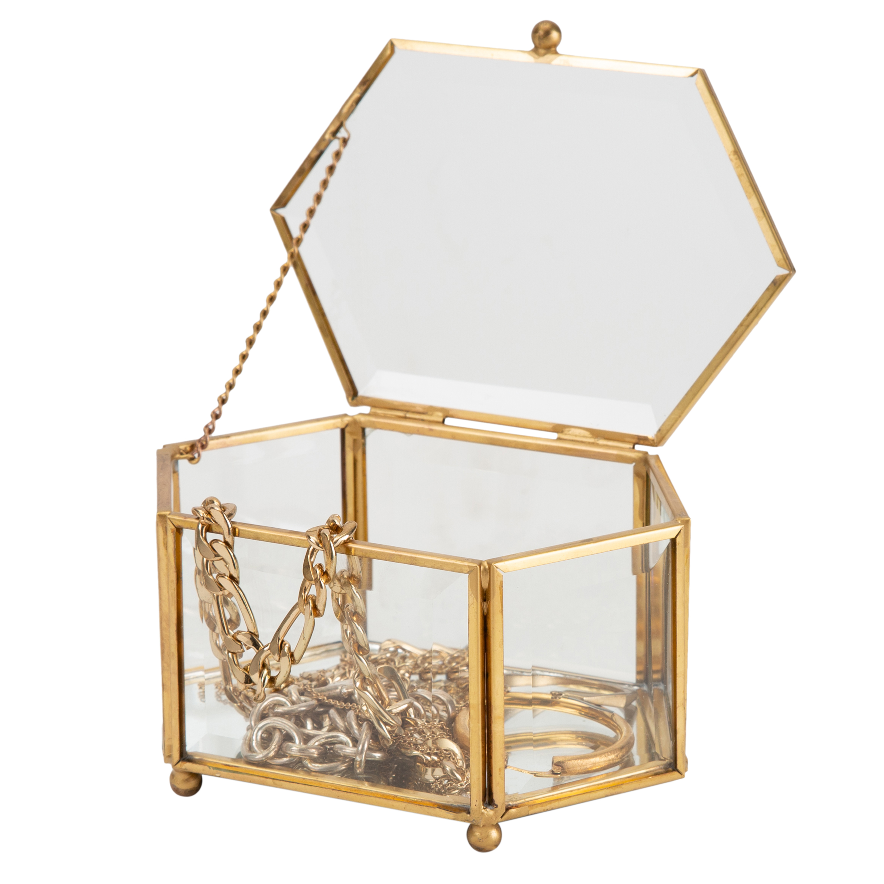 Home Details Vintage Mirrored Bottom Diamond Shape Glass Keepsake Box in Gold - image 5 of 9