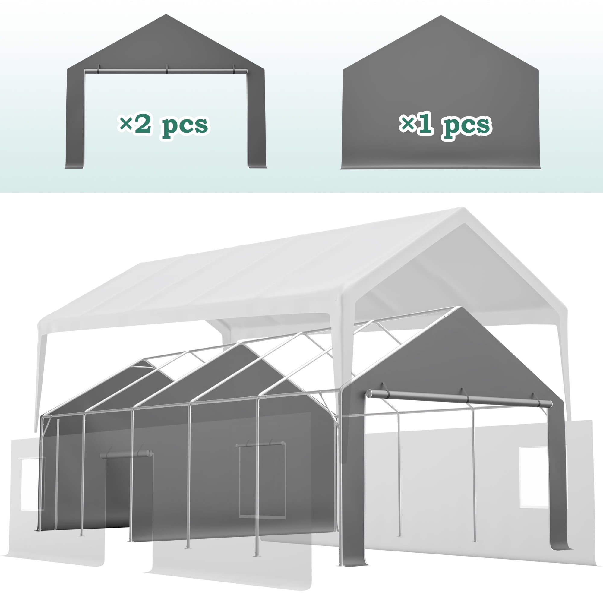 13x26 FT Heavy Duty Carport Canopy - Portable Garage with 2 Roll-Up Doors + Side Door, All-Weather Shelter for Cars, Trucks, Boats & Equipment, 180G PE Cover (12-Leg Frame)