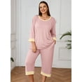 thumbnail image 3 of SHOWMALL Women Plus Pajama Sets 3/4 Sleeves Crew-Neck Tops and Loose Capri Pants Lounge Set Soft Sleepwear, 3 of 9