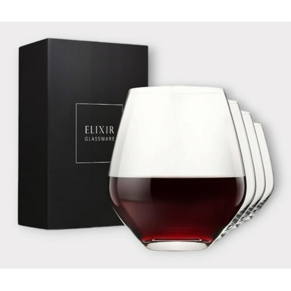 ELIXIR GLASSWARE Stemless Red Wine Glasses Set of 4 - Hand Blown Crystal Stemles