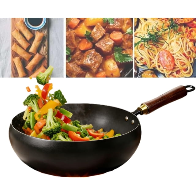 Uncoated Thick Iron Pot, Japanese Cast Iron Cookware, 9.5 In/10.2 In/11.02 In Multifunctional Non-Stick Cast Irons Wok With Lid, Durable & Rust-Free (26cm,without lid)