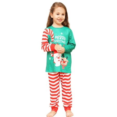 

Christmas Pajamas Set Cute Santa Claus Sleepwear for Boys Girls Dad Mum Long Sleeve Sleep Shirt with striped Pants Family Pajamas Set Comfy Round Neck Nightwear Set