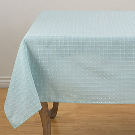 

Fennco Styles Modern Stitched Line Tablecloth 65 W x 104 L - Aqua Woven Table Cover for Home Décor Dining Table Banquet Family Gathering Holiday and Special Occasion