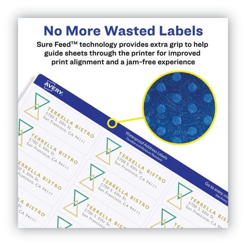 "Waterproof Address Labels With Trueblock And Sure Feed, Laser Printers, 1 X 2.63, White, 30/sheet, 50 Sheets/pack | Bundle of 2 Packs"
